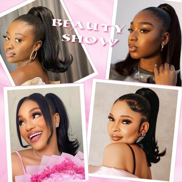 Yaki Straight Ponytail Synthetic 14 Inch Drawstring Extension for Black Women